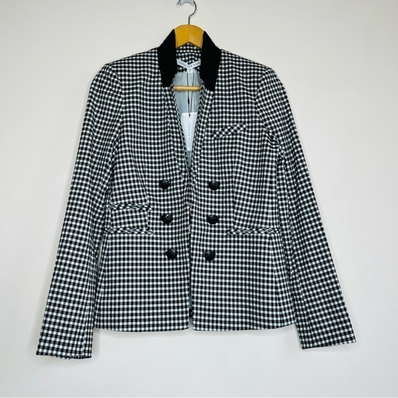 Veronica Beard Cottage Gingham Large Lapel Blazer in Black / White - Picture 4 of 16